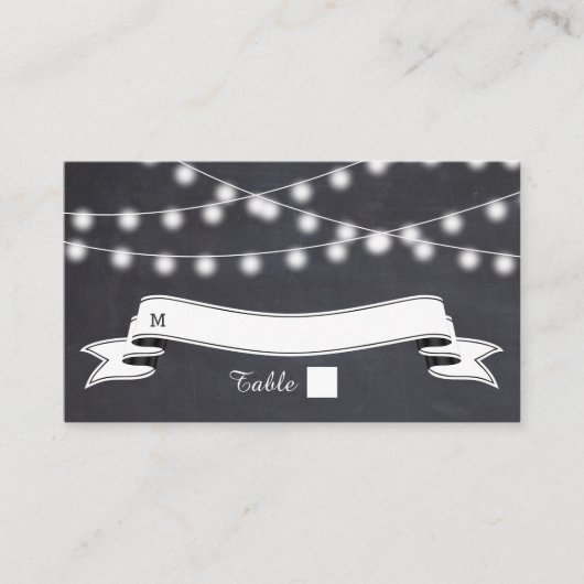 Lichtreihe auf der Platzkarte der Chalkboard-Hochz (Vorderseite)
