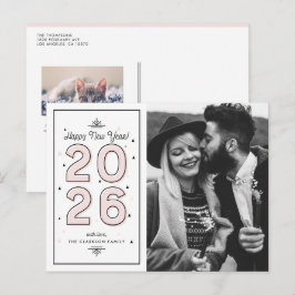 Lichtrosa geometrische Typografie 2025 Neues Jahr Feiertagspostkarte