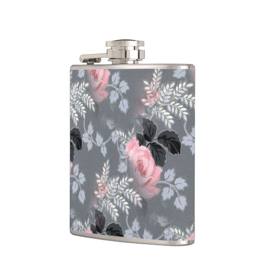 Lichtrosa Rose Muster Flachmann (Links)