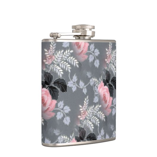 Lichtrosa Rose Muster Flachmann (Rechts)