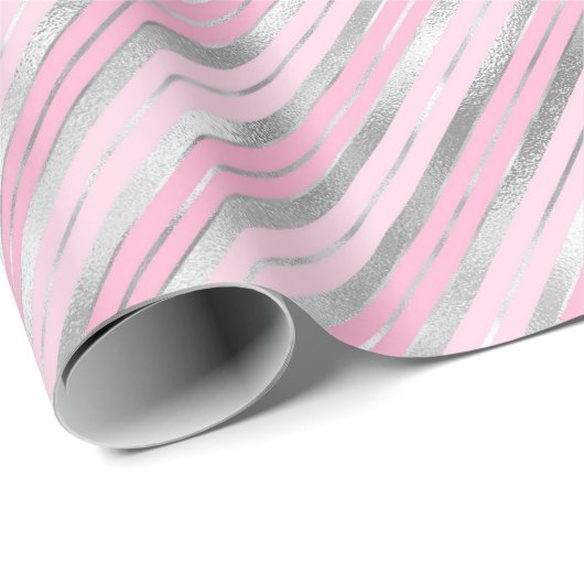 Lichtrosa und Silberstreifen Geschenkpapier (Rolleneckpunkt)