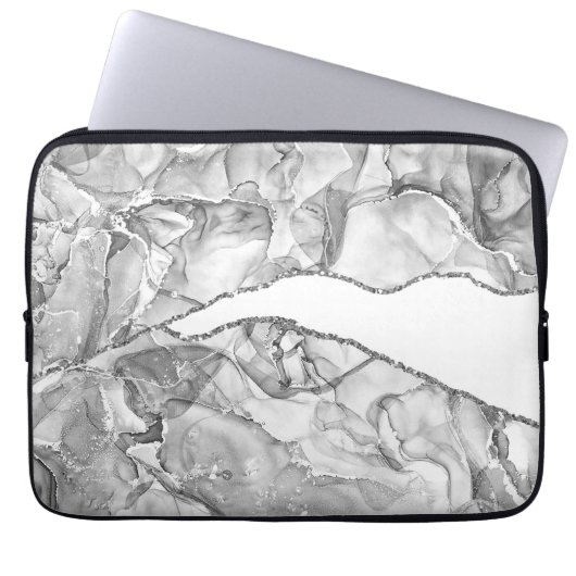 LICHTSILVER MARBLE AGATE GLITZER GLAM LAPTOPSCHUTZHÜLLE (Vorderseite)