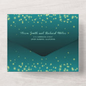 Lichtstrahlen aquamarin blaue Winternachtshochzeit All In One Einladung (Rückseite)