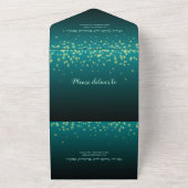 Lichtstrahlen aquamarin blaue Winternachtshochzeit All In One Einladung (Außenbereich)