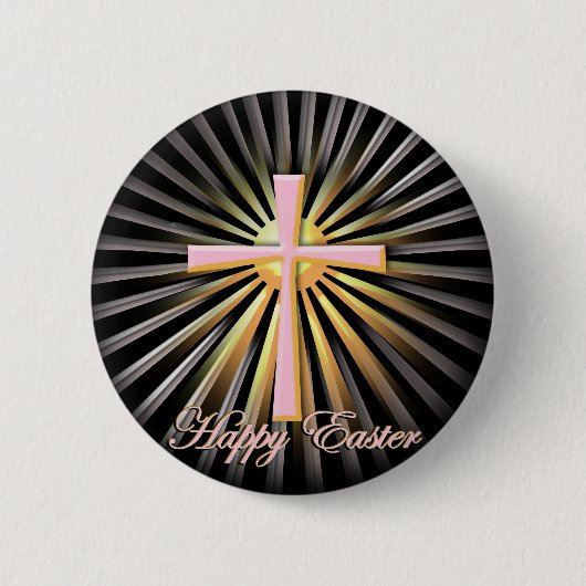 Lichtstrahlen aus dem religiösen Kreuz (auf schwar Button (Vorderseite)