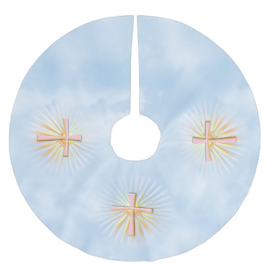 Lichtstrahlen aus dem religiösen Kreuz (W/Wolken) Polyester Weihnachtsbaumdecke (Vorderseite)