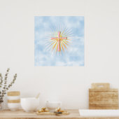Lichtstrahlen aus dem religiösen Kreuz (W/Wolken) Poster (Küche)