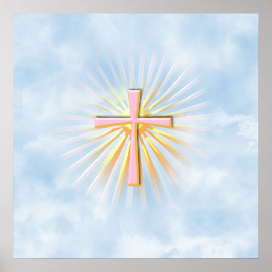 Lichtstrahlen aus dem religiösen Kreuz (W/Wolken) Poster (Vorne)