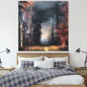 Lichtweg in einem Baumwald Leinwanddruck (Insitu (Schlafzimmer))