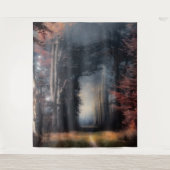 Lichtweg in einem Baumwald Wandteppich (Vorderseite)