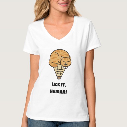 Lick It Human Funny Cat T-Shirt (Vorderseite)