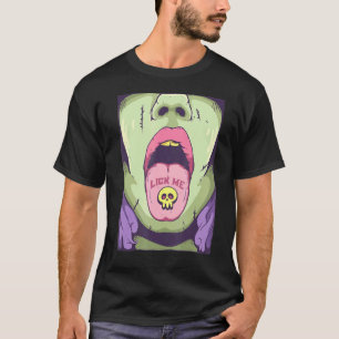 Lick Me Goth Zunge mit Schädelpille Emo Punk Gothi T-Shirt