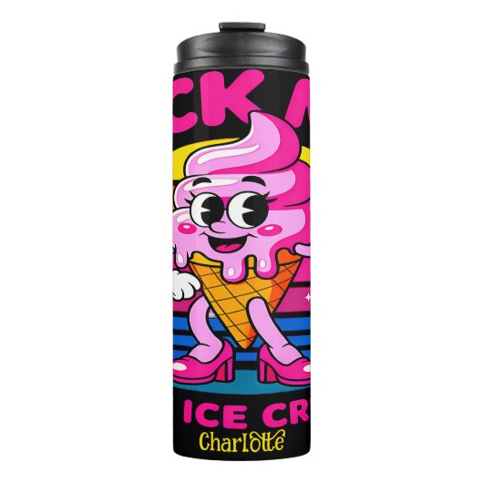 Lick Me Till Ice Cream" - Funny Cartoon Thermosbecher (Vorderseite)