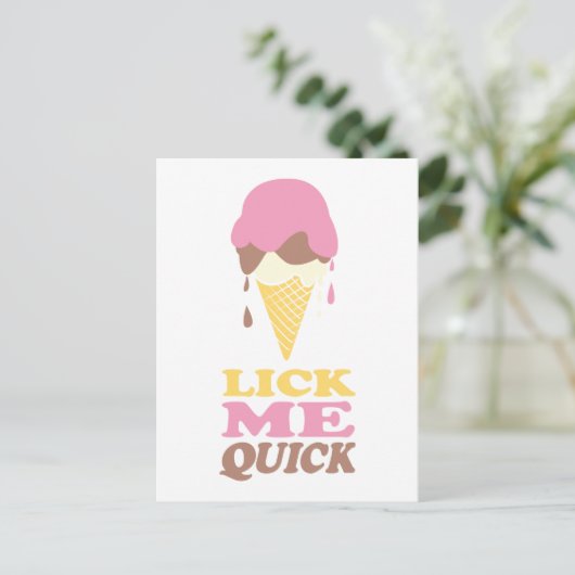 Lick mir schnelle Eiscreme rosa, weiße Anführungsk Postkarte (Stehend Vorderseite)