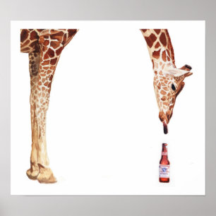 "Licker mit Bierflasche" Giraffe Wasserfarbe Poster