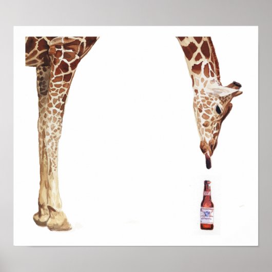 "Licker mit Bierflasche" Giraffe Wasserfarbe Poster (Vorne)