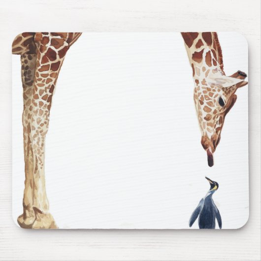 "Licker mit Pinguin-" Giraffe Aquarell Mousepad (Vorne)