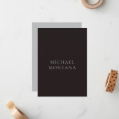 Licorice Black Minimalist Plain Modern Own Name Mitteilungskarte (Vorderseite/Rückseite Beispiel)