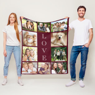 Liebe 10 Foto Collage Burgund Fleecedecke