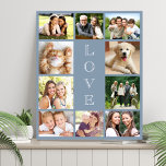 Liebe 10 Foto Collage Dusty Blue Künstlicher Leinwanddruck<br><div class="desc">Ein modernes staubblaues Foto Collage Imitate Leinwand drucken,  um Ihre Familie,  Lieben,  Freunde,  Haustiere oder besondere Veranstaltungen zu feiern. Personalisieren Sie mit 10 Fotos. "LIEBE" wird in der Mitte in elegantem Weiß geschrieben.</div>