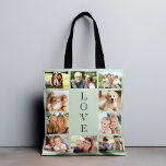 Liebe 10 Foto Collage Sage Green Tasche<br><div class="desc">Eine schlaue,  grüne Collage aus Foto,  um Ihre Familie,  Freunde,  Haustiere,  etc. zu feiern. Personalisieren Sie mit zehn Fotos. "LIEBE" steht in der Mitte in eleganter Typografie.</div>