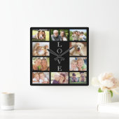 Liebe 10 FotoCollage Black Quadratische Wanduhr (Zuhause)