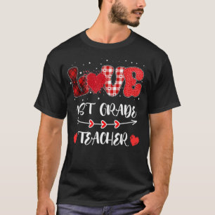 Liebe 1. Klasse Lehrer Herz Leopard Buffalo Karier T-Shirt