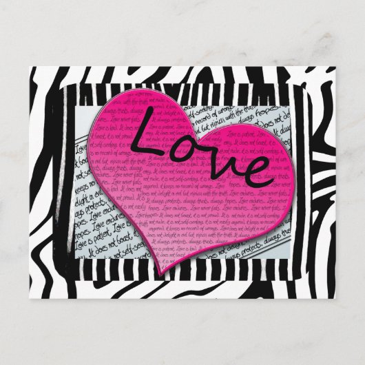 Liebe 1 Korinther 13 Herz Rosa Zebra Postkarte (Vorderseite)