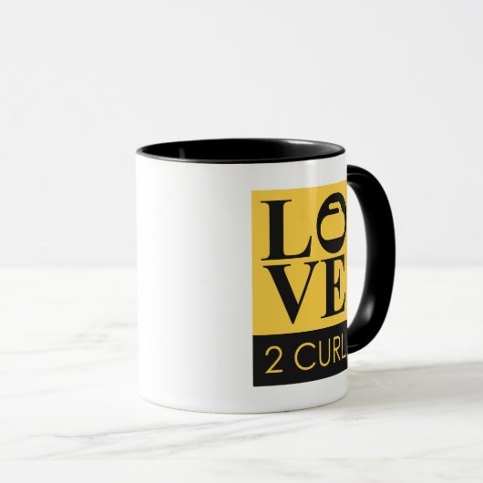 LIEBE 2 CURL Kaffee Tasse - Gelb/Kohle (VorderseiteRechts)