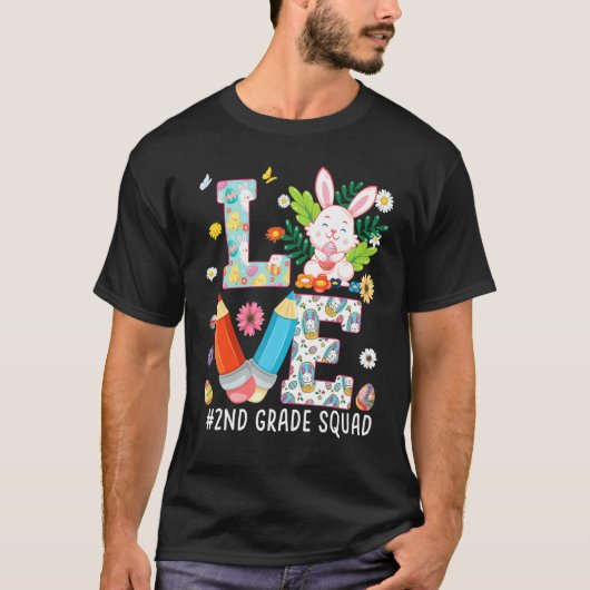 Liebe 2. Klasse Squad Bunny Ostereier Jagen Zweite T-Shirt (Vorderseite)