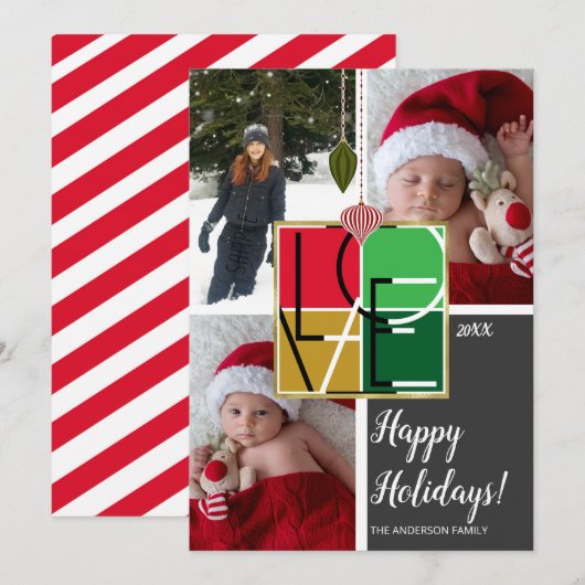 Liebe 3 Fotos Weihnachten Foto Einladung (Vorne/Hinten)