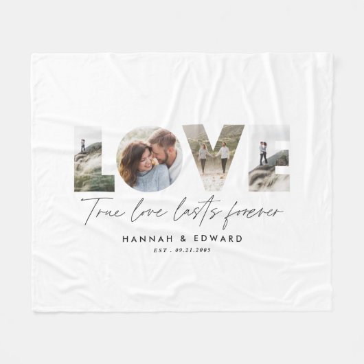 Liebe 4 Foto Modernes, personalisiertes Geschenk Fleecedecke (Vorderseite (Horizontal))