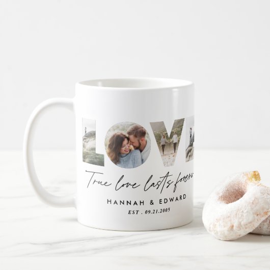 Liebe 4 Foto Modernes, personalisiertes Geschenk Kaffeetasse (Mit Donut)