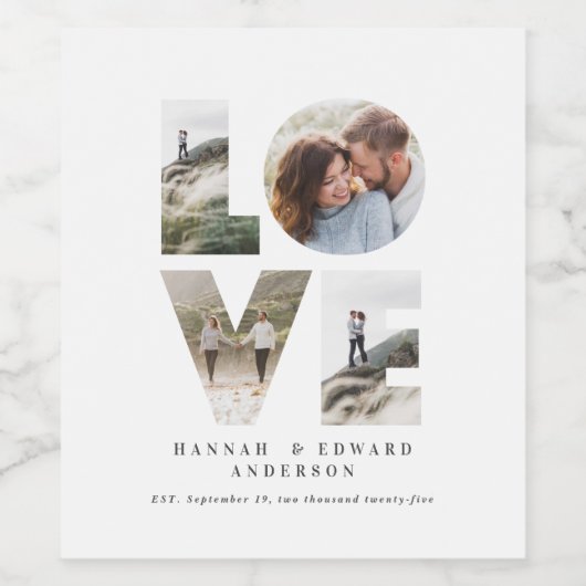 Liebe 4 Foto Modernes personalisiertes Geschenk Weinetikett (Einzelnes Label)