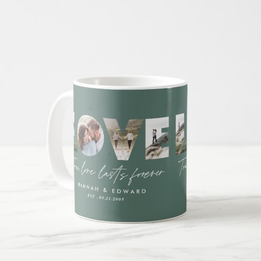 Liebe 4 Foto Modernes, personalisiertes Grün Kaffeetasse (Vorderseite Links)