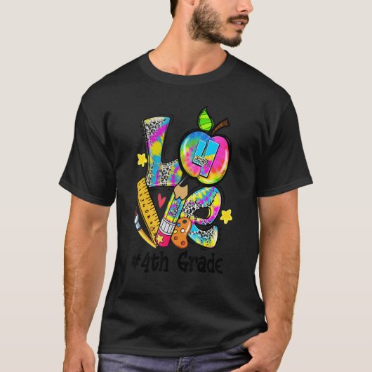 Liebe 4. Klasse Apple Gefärbte Krawatte Leopard Le T-Shirt (Vorderseite)