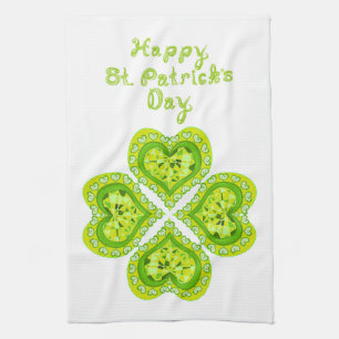 LIEBE 4 Leaf Herz Diamonds St Patricks Day Fabric Geschirrtuch