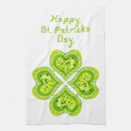 LIEBE 4 Leaf Herz Diamonds St Patricks Day Fabric Geschirrtuch (Vertikal)