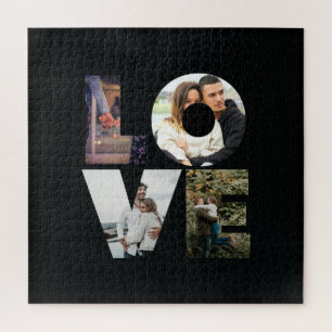 LIEBE - 4 Paare/Familienfoto Collage Solid Black Puzzle