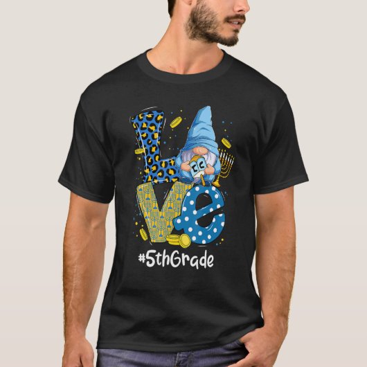 Liebe 5th Grade Leopard Gnome Happy Chanukah Hanuk T-Shirt (Vorderseite)