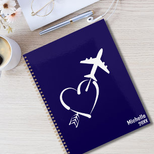 Liebe & Abenteuer, Herz mit Pfeil & Flugzeug, Blau Planer