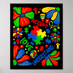 Liebe Akzeptiere Verstehe Autismus Boho-Blume Poster