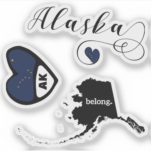Liebe Alaska, 3 verschiedene Designs, Die schneide Aufkleber (Vorderseite)