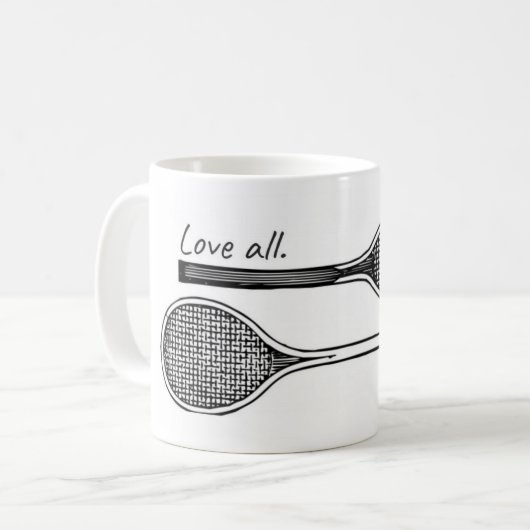 "Liebe alle" Tennis-Tasse Kaffeetasse (Vorderseite Links)