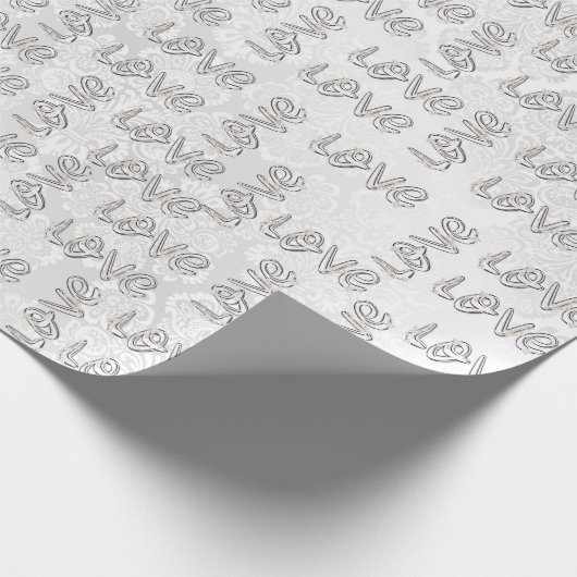 Liebe Almond Blüten Weißer Damast Geschenkpapier (Ecke)