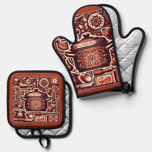 Liebe am ersten Bake Ofenhandschuh & Topflappen-Set (Vorderseite/Rückseite)