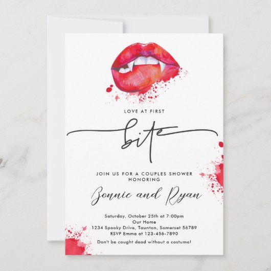 Liebe am ersten Bite Halloween Vampire Dusche Einladung (Vorderseite)