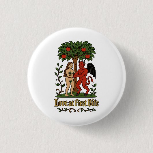 Liebe am ersten Bite - Mittelalter Teufel und Eve Button (Vorderseite)