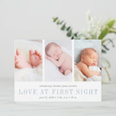 Liebe am ersten Schauplatz Drei Fotos Geburtserklä Ankündigung (Stehend Vorderseite)