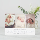 Liebe am ersten Schauplatz Drei Fotos Geburtserklä Ankündigung (Stehend Vorderseite)